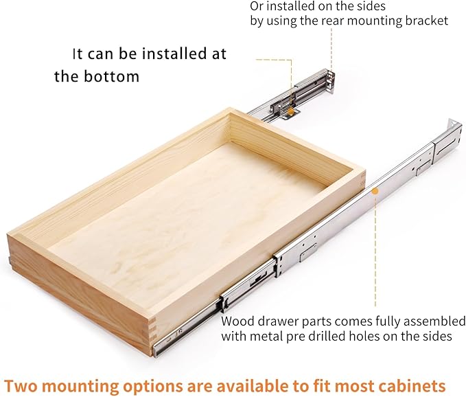 23”W x 21”D x 3”H Soft Close Slide Out Wood Drawer Organizer for Kitchen, Bottom and Side Assembly (Cabinet Opening>23.5 inches for Bottom Assembly, Opening= 23 inches for Side Assembly) - Image 5