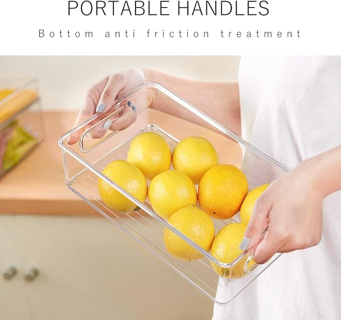 Stackable Refrigerator Organizer Bins, 6 Pack Clear Kitchen Organizer Container Bins with Handles and 20 PCS Plastic Bags for Pantry, Cabinets, Shelves, Drawer, Freezer - Food Safe, BPA Free 10"L - Image 5