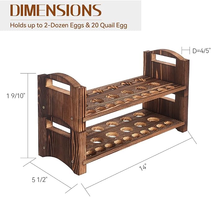 Wooden Egg Holder 2 Layer Rack Holders Countertop Stackable Quail Egg Sorter Storage Trays Organizer Display Stand Kitchen Rack Fits Duck, Turkey, Chicken Eggs,up to 36 Eggs, 2 Tier-Brown - Image 2
