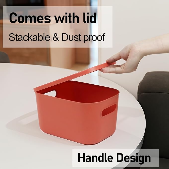 6Pcs Small Storage Bins with Lids, Stackable Plastic Organizer Bin Storage Containers for Organizing, Shelf Baskets for Pantry Cabinet Shelves Desktop Freezer Drawer Organization (6 Color, Small) - Image 7