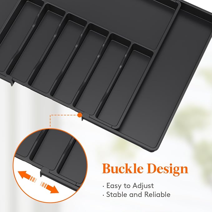 Lifewit Extra Large Silverware Drawer Organizer, Expandable Utensil Tray | BPA Free Flatware Cutlery Holder for Kitchen, Adjustable Plastic Storage for Spoons Forks Knives, 18- 33 x 18.5", Black - Image 7