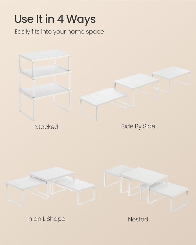 SONGMICS Cabinet Organizer Shelf, Set of 3 Spice Rack, Kitchen Storage | Kitchen Counter Shelves, Kitchen Storage, Spice Rack, Snow White and Matte White, BYSTRO Collection UKCS220WE01S - Image 7