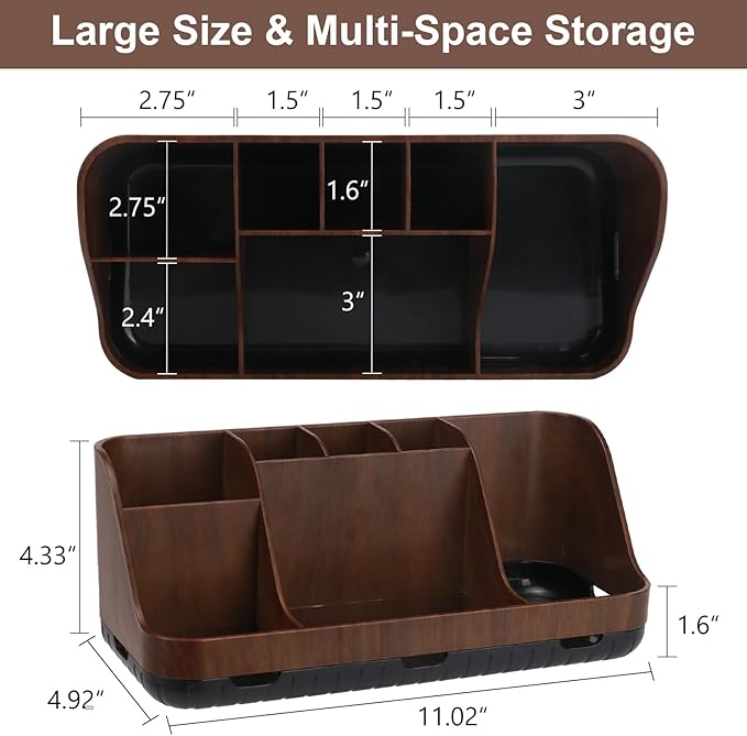 GFWARE Wood Toothbrush Holders for Bathroom Organizer with Drain Holes | Detachable 7 Slots Kid Electric Toothbrush and Toothpaste Holder, Bathroom Sink, Caddy, Tray, Vanity Storage Wood-Look, Brown - Image 6