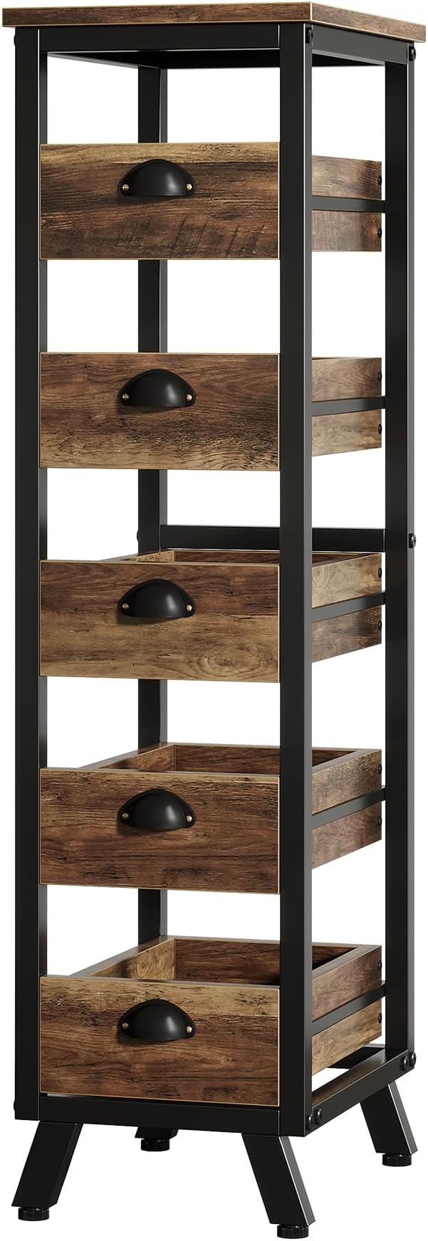Tribesigns 5-Tier Narrow Kitchen Stand Fruit and Vegetable Storage Rack | Wood Corner Snack Stand Kitchen Stand Fruit Basket, Pull-Out Utility Organizer for Kitchen, Living Room, Rustic Brown - Image 9