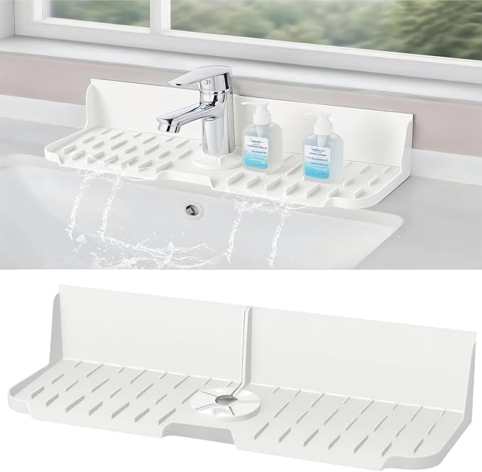 Silicone Kitchen Countertop & Sink Splash Guard, Silicone Sink Faucet Drying Mat, Faucet Mat for Kitchen Sink, 16.9” x 5.5’’ x 3.9’’ Splash Guard for Kitchen, Bathroom (Transparent) by Unknown