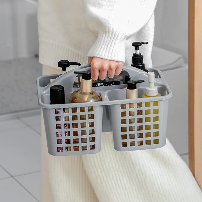 Portable Shower Caddy Basket Plastic Storage Basket with Compartments Grey | Sturdy Large Capacity Cleaning Supplies Organizer Divided Tool Bin for Bathroom Kitchen Bedroom College Dorm Essentials - Image 4