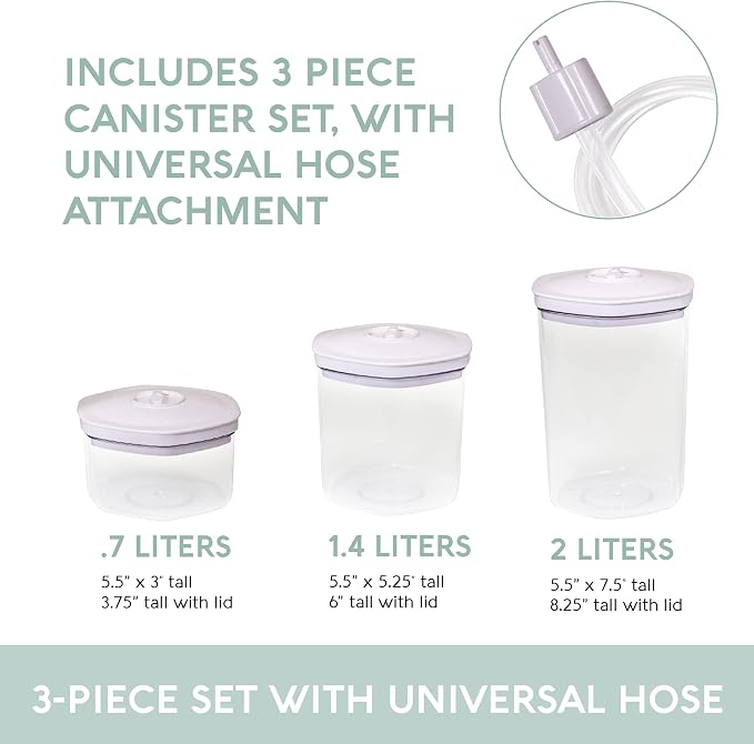 Avid Armor 3 Piece Vacuum Food Container Set for Home Kitchen with Accessory Hose in 2L, 1.4L, and 0.7L Sizes BPA Free - Image 4