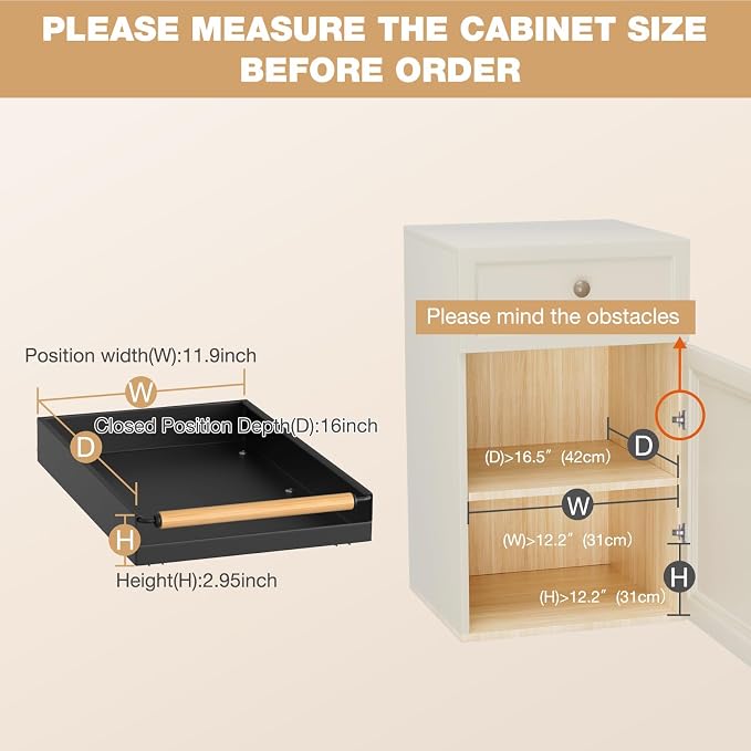 Pull out Cabinet Organizer, 16" Deep Pull Out Drawer for Kitchen Cabinets Adhesive with Nano Film, Slide out Cabinet Organizer Shelf for Pantry Bathroom Organization Black - Image 2