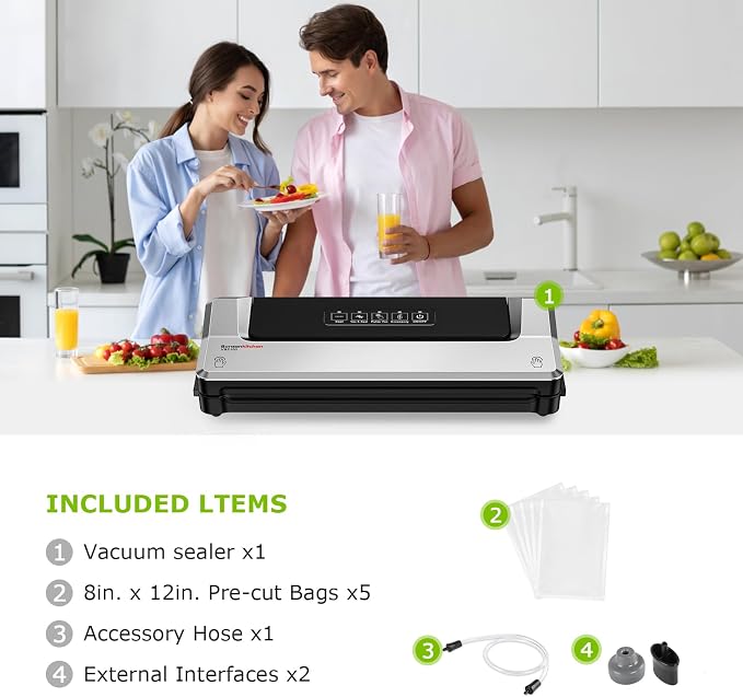 Bonsenkitchen Vacuum Sealer Machine, Multiple Modes For Meal Prep,Silver | Compact Vacuum Sealer for Kitchen Storage & Sous-Vide,External Vacuum System,6x Longer Freshness,5 Vacuum Bags - Image 3