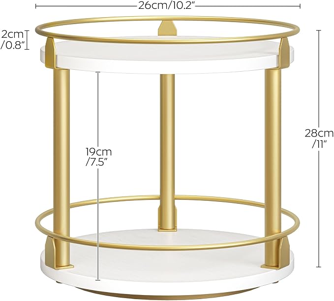 Lazy Susan Organizer, Rotating Spice Rack, 2 Tier Spice Turntable Organizer, Industrial Turntable Spice Holder, for Kitchen Countertop and Cabinet, Compact and Versatile, White and Gold SR22DW - Image 6