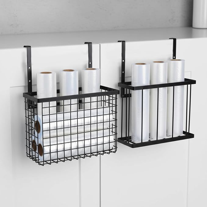 2 Pack Aluminum Foil and Plastic Wrap Organizer, Height Adjustable Kitchen Cabinet Door Organizer, Pantry Organizers, Wall Mounted Wrapping Paper Holder for Sandwich, Freezer, Ziplock Bag - Image 3