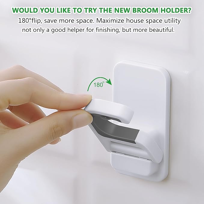 6 pack Broom Holder Wall Mount Mop Holder Broom and Mop Gripper Self Adhesive Peel and Stick Anti-Slip Mop Handle Hanger Household Cleaning Organizer, Holds up to 6 lb - Image 2