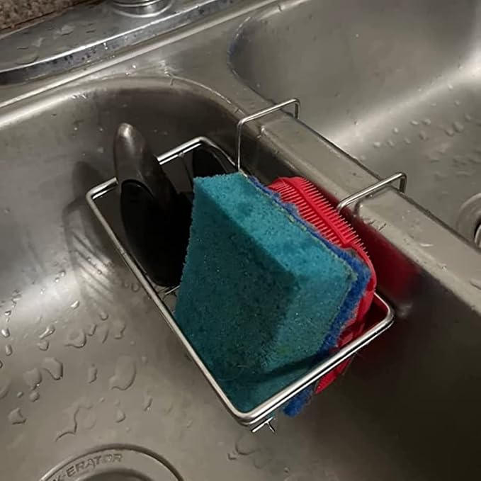 Stainless Steel Sponge Holder for Kitchen Sink | Rust Resistant, Quick Drying, Holds Sponges & Brushes, Stable Over Divider, Space Saving, Large Capacity - Image 6