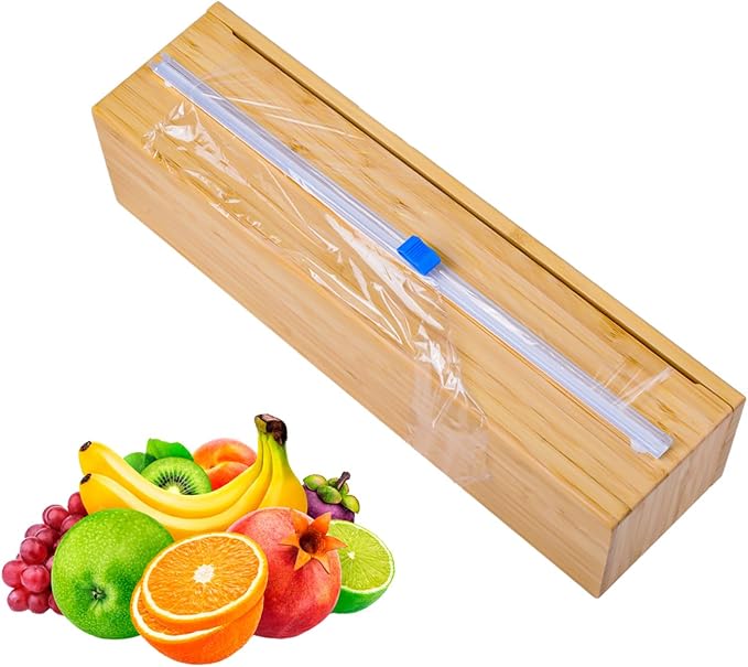 Uncle Jack Plastic Wrap Dispenser with Slide Cutter, Fit 13'' Rolls, Bamboo Aluminum Foil Dispenser with Cutter for Wax Paper, Saran Wrap by UNCLEJACK