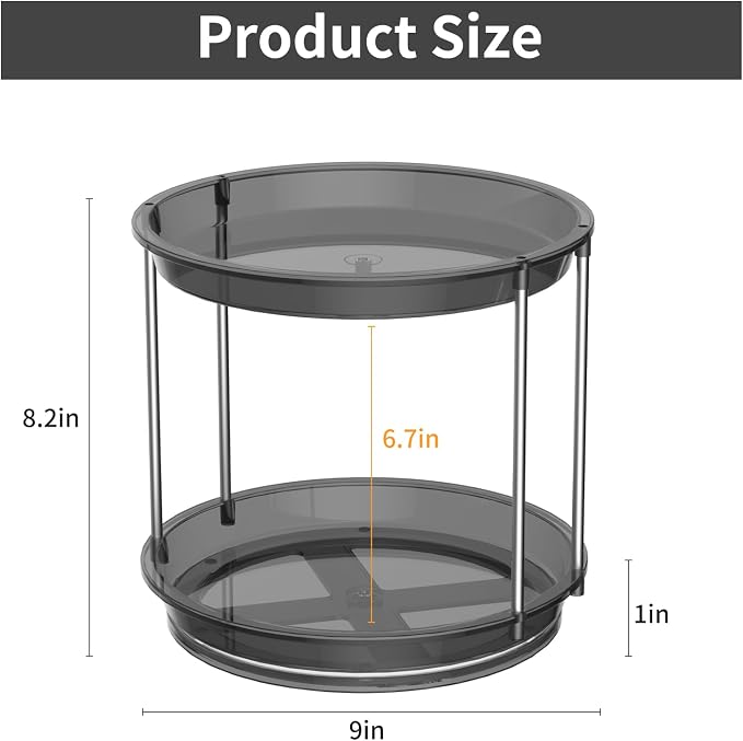 Rotating Makeup Organizer, Perfume Skincare Holder, 2 Tier 9 Inch, Gray | 360° Smooth Spinning Vanity Tray, Large Capacity, Space-Saving Cosmetics Storage for Bathroom Countertop, Dresser - Image 3