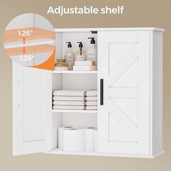 Homleke Bathroom Wall Cabinet, Medicine Cabinet with Adjustable Shelves | 3-Tier Wall Mounted Over Toilet Storage with Barn Doors, for Bathroom, Kitchen, Entryway, Laundry Room, White, (7.9" D) - Image 5