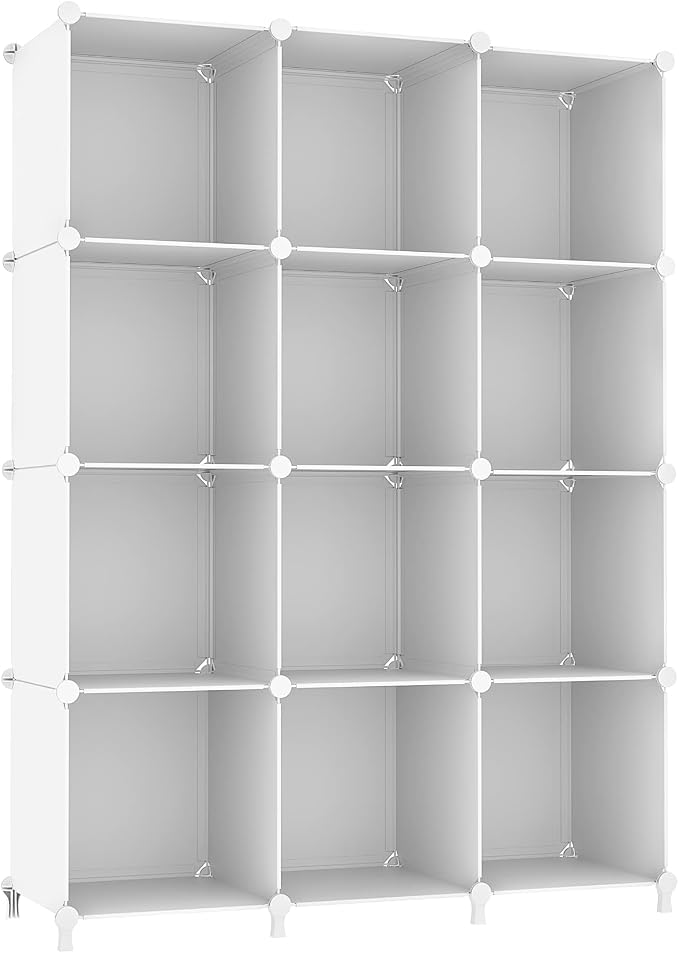 AWTATOS 12 Cube Storage Organizer, Closet Organizer Storage Shelves, White | Portable Closet Organizers, DIY Stackable Storage Cubes Shelves Bookshelf, Plastic Clothes Shelving for Home, Bedroom by AWTATOS
