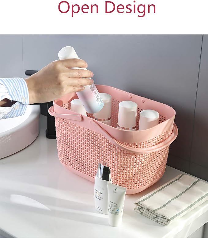 Plastic Portable Shower Caddy Basket, Storage Organizer with Handle, Pink | Bottom Drain Holes, Keep Dry, Sturdy and Durable, Easy to Carry for Bathroom, Kitchen, Dorm Room, RV, College - Image 2