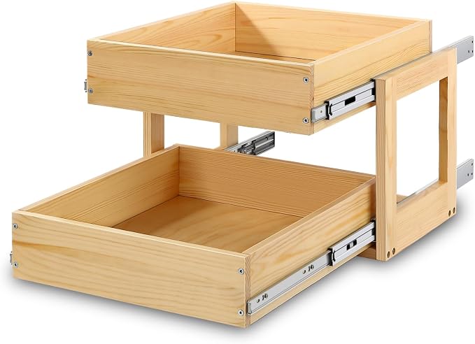 Pull Out Cabinet Organizer 26''W×21''D×16''H Slide Out Drawer | Soft Close Wood Kitchen Pullout Drawers for Cabinets Shelves for Kitchen, 2-Tier, Finished, Heavy-Duty, Bottom Assembly by Mulush