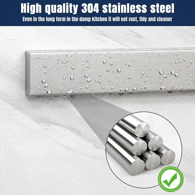Dmore magnetic knife holder for wall—with 2 hooks, No Drilling 12 Inch silver knife magnetic strip, Powerful knife magnet rack, include Adhesive Tape and screws for Knives, Utensils, and Tools - Image 7