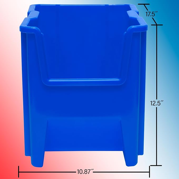 Akro-Mils 13014 Stak-N-Store Stackable Storage Bins, Heavy Duty Garage Storage Containers, Open Front Plastic Organizer for Tools, Shelves, Closet Organizer, 17-/12" x 11" x 12-1/2", Blue, 4-Pack - Image 3