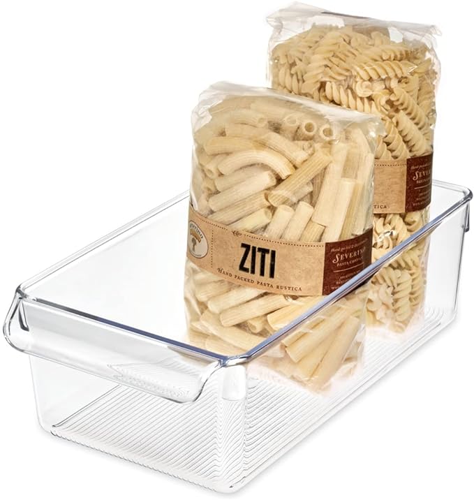 iDesign Linus Plastic Fridge and Freezer Storage Organizer Bin with Handle, Clear Container for Food, Drinks, Produce Organization, BPA-Free , 11.5" x 6" x 3.5", Clear | With Handle, BPA-Free, For Food, Drinks, Produce, Freezer Compatible by iDesign