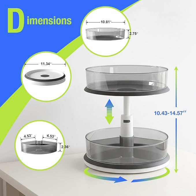 Lazy Susan Organizer for Medicine 2 Tier Pill Bottle Turntable | Clear Grey, 11 Inch, for Vitamin, for Cabinet, for Pantry, with Large Spice Rack - Image 2