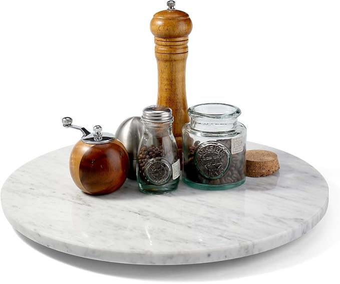 Marble Lazy Susan, 16” Lazy Susan for Table Top Detachable Turntable Organizer for Cabinet Pantry Kitchen Countertop Fridge Bathroom Makeup Vanity Countertop, Bianco Carrara by BCS