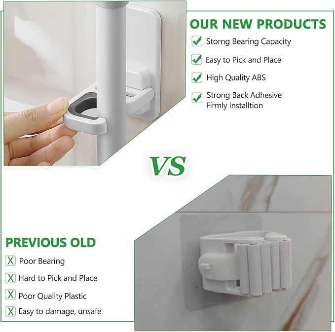 6 pack Broom Holder Wall Mount Mop Holder Broom and Mop Gripper Self Adhesive Peel and Stick Anti-Slip Mop Handle Hanger Household Cleaning Organizer, Holds up to 6 lb - Image 4