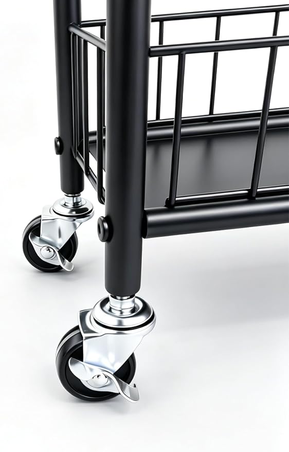 10in 6-Tier Slim Storage Cart with Wheels, Metal 10in Wide Black Narrow Rolling Shelf, Sturdy Slim Storage with Hooks Ideal for Kitchen, Bathroom, and Laundry Room - Image 2