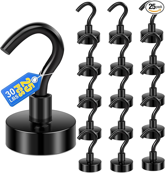 LOVIMAG Magnetic Hooks, Cruise Essentials 2026, 25 Pack-30LBS | Heavy Duty Strong Magnet Hook for Cruise Cabin, Refrigerator Fridge, Ship, Classroom, Kitchen Grills, Black by LOVIMAG