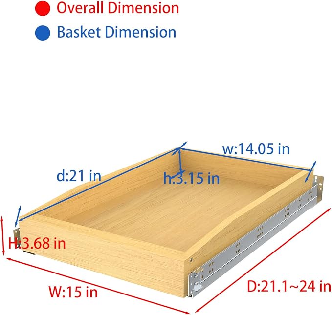 Wooden Pull out Cabinet Organizer 15" W x 21" D x 4.3" H, Only for 15" Cabinet Openg Heavy Duty Kitchen Slide Out Drawers - Image 2