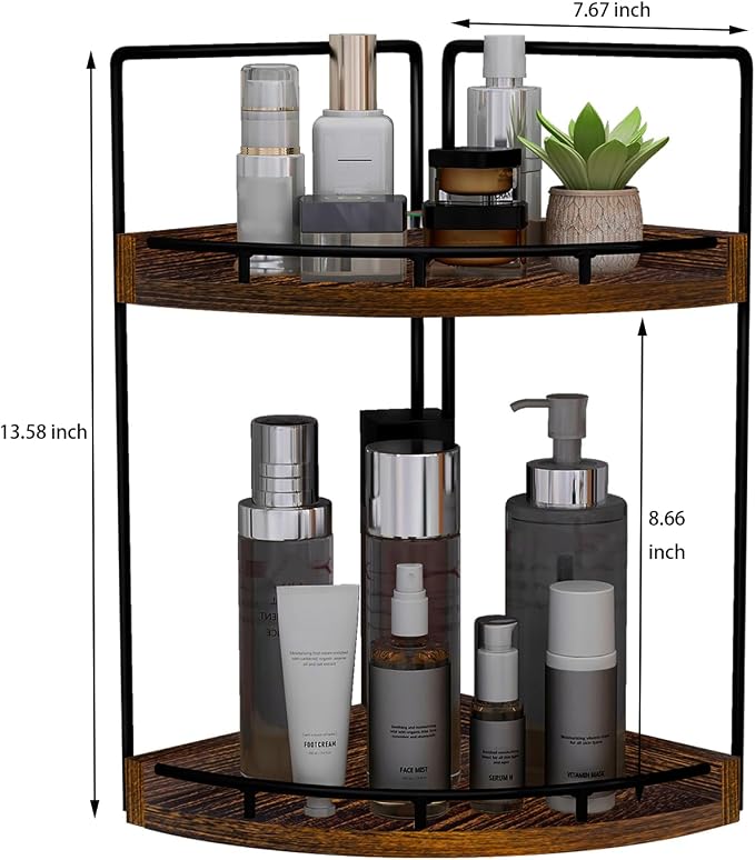 Dorhors Corner Bathroom Counter Organizer,Vanity Countertop Storage Shelf | 2-Tier Dark Red Rack Holder for Skincare,Perfume,Makeup,Lotion,Wood Sink Tray Stand for Kitchen,Restroom,Dresser - Image 3