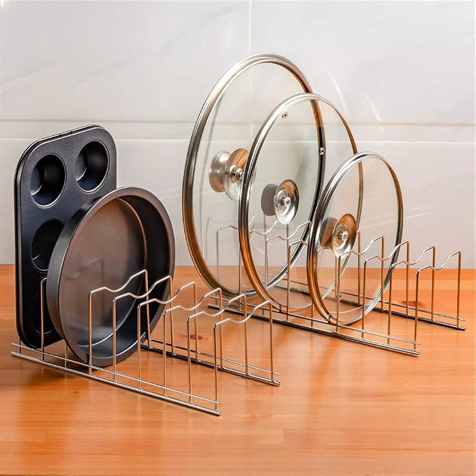 SANNO Pot Pan Lid Holder Organizer Pot Lid Rack Holder Suitable for Bakeware Dish Plate, Cutting Boards, Pots & Pans, Serving Trays Cabinet Pantry 2 pack - Image 6
