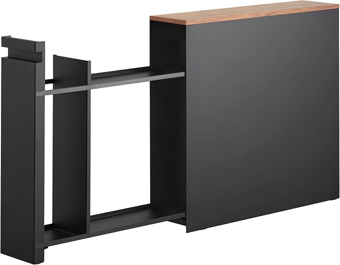 Yamazaki Home Pull-Out Bathroom Storage Cabinet with Wood Top, Black | Slim space-saving bathroom storage cabinet with a natural wood top. Clever pull-out design. Holds 12 rolls of toilet paper. by Unknown