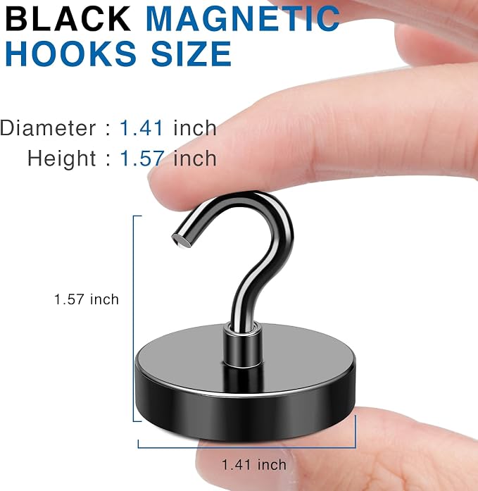 LOVIMAG Magnetic Hooks for Cruise Cabins, 170LBS, 6 Pack | Heavy Duty Neodymium Magnet with Hook Essentials for Classroom, Fridge, Ceiling, Hanger, Black - Image 2