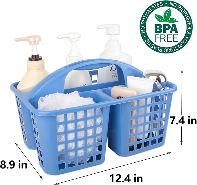 Portable Shower Caddy Basket Plastic Storage Basket with Compartments Blue | Sturdy Large Capacity Cleaning Supplies Organizer Divided Tool Bin for Bathroom Kitchen Bedroom College Dorm Essentials - Image 6