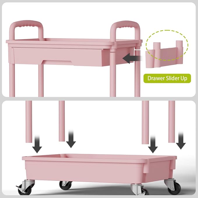 Sorgion 3 Tier Rolling Cart Organizer,Laundry Room Bathroom Organizers and Storage Office Shelves Mobile Shelving Unit Kitchen Trolley Cart with Wheels for Art,Craft,Diaper,Bedside,Snack(Pink) - Image 5