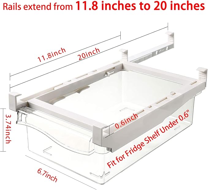 URALFA Fridge Drawer Organizer 2 Pack, Fridge Organizers and Storage | Deli Drawer for Refrigerator, Pull Out Fridge Under Shelf Drawer, Refrigerator Storage Containers for Fruit, Egg, Yogurt - Image 4
