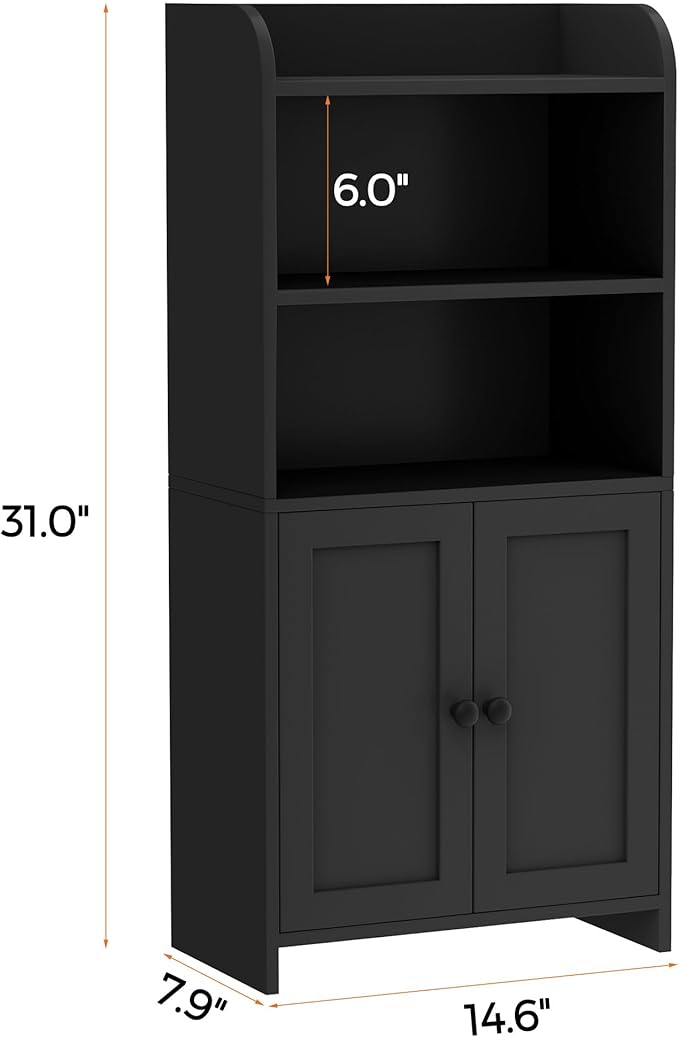 Homhedy Small Bathroom Storage Cabinet, Toilet Paper Storage Cabinet | Bathroom Floor Cabinet with Doors and Shelves, Bathroom Organizers for Small Spaces, 7.9" D x 14.6" W x 31" H, Black - Image 2