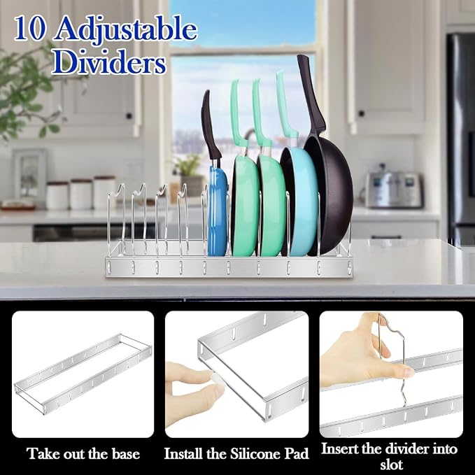 2Pack Lid Organizer Pot Lid Organizer Detachable and Adjustable Pots and Pans Organizer for Kitchen Cabinet Storage for Pots and Pans, Cutting Boards, Cooking Utensils - Image 4