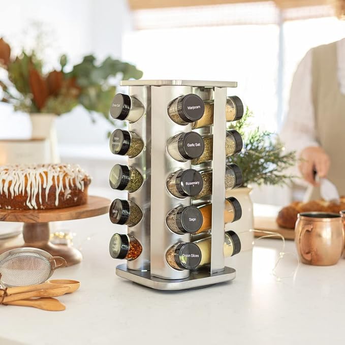 20 Jar Rotating Spice Rack with Spices Included & 5-Year Free Spice Refill Program – Stainless Steel Countertop Spice Rack with 3 oz Glass Jars | 5-Year Free Spice Refill Program, Stainless Steel Countertop, 3 oz Glass Jars - Image 8