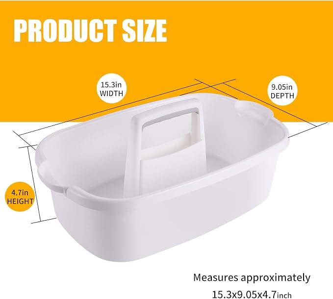 2-Pack Large White Cleaning Caddy for Cleaning Supplies with Handle - Portable Plastic Tote Organizer for Shower, Bathroom, Kitchen, Under Sink Storage - Image 2