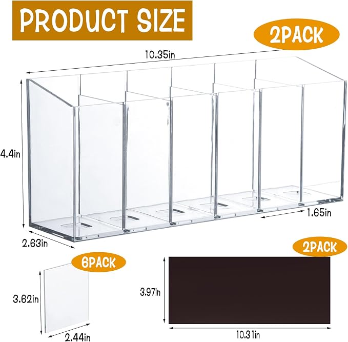 2 Pcs Acrylic Drink Packet Organizer, Water Drink Packet Holder Water Flavor Packet Storage Container with Removable Divider Wall Mount Drink Storage Bins for Table Refrigerator Cabinets Pantry - Image 2