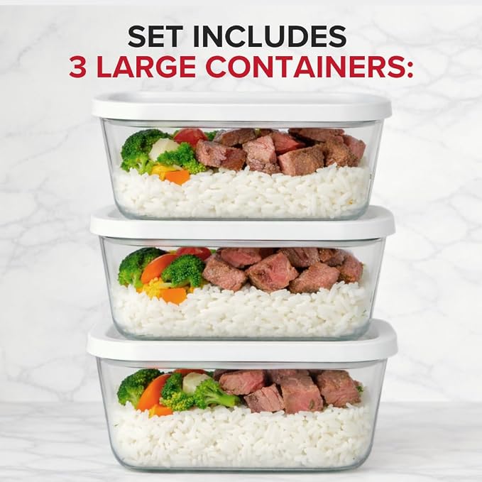 Chef Preserve Glass Vacuum Seal Containers for Meal Prep, Food Storage, Made For Compact Vacuum Sealer, 3pcs set [3x Large] Works With Handheld Vacuum Sealer Machine - Image 4