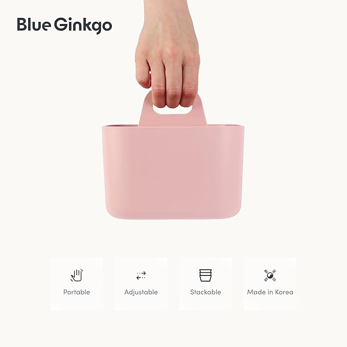 BLUE GINKGO Stackable Organizer Caddy, Square, Pink, Made in Korea | Portable. Adjustable. Home, Office & School Storage. - Image 5