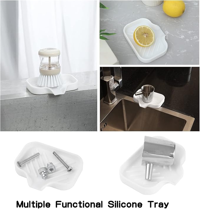 MicoYang Silicone Soap Dish with Drain Spout, Self-Draining Sink Organizer Tray for Bathroom and Kitchen, Sponges, Dispensers and Soap Holder, Non-Slip and Dishwasher Safe, White (Compact, 4.9"×3.2") - Image 5