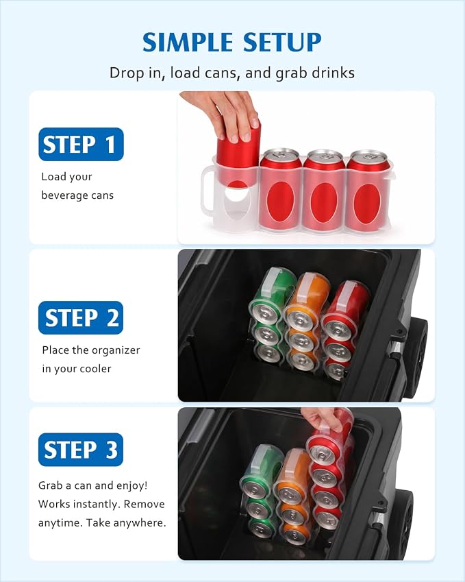 3 Pack Can Organizer Rack Designed for Ninja FrostVault 45QT/65QT Wheeled Cooler, Clear Beverage Can Holder for Cooler Drink Storage, 4 Cans Per Row, Cooler Accessories for Camping Beach Tailgating - Image 6