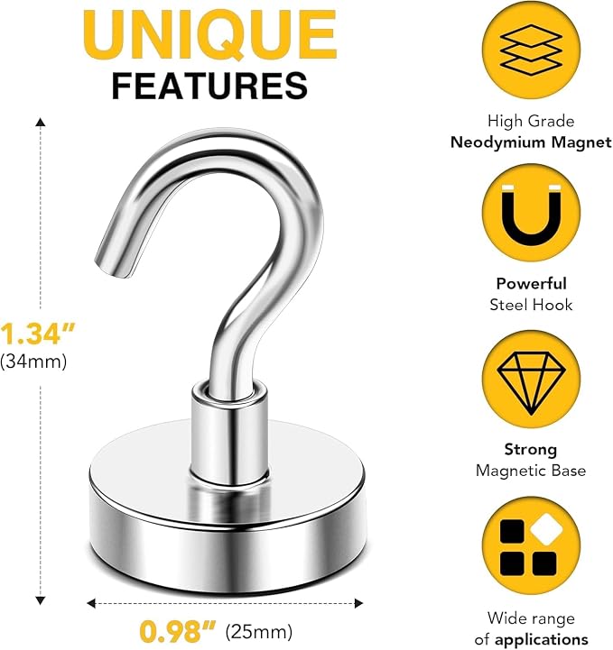 DIYMAG Magnetic Hooks 12pcs 85lbs Cruise Essentials 2026 Magnet Hook | Neodymium Heavy Duty Strong Magnets Hanging Ship Cabins Refrigerator Fridge Classroom Beach Vacation Kitchen Grills Home Tool - Image 2