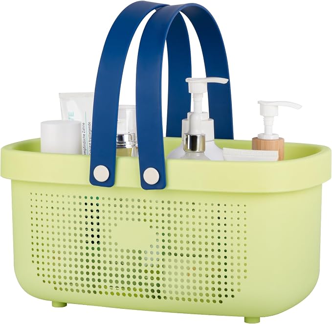 Portable Shower Caddy Basket with Handles Plastic Storage Basket ‌Yellow | Sturdy Drainage Large Capacity Organizer Basket with Silicone Handles for Bathroom Kitchen Bedroom College Dorm Essentials by JiatuA